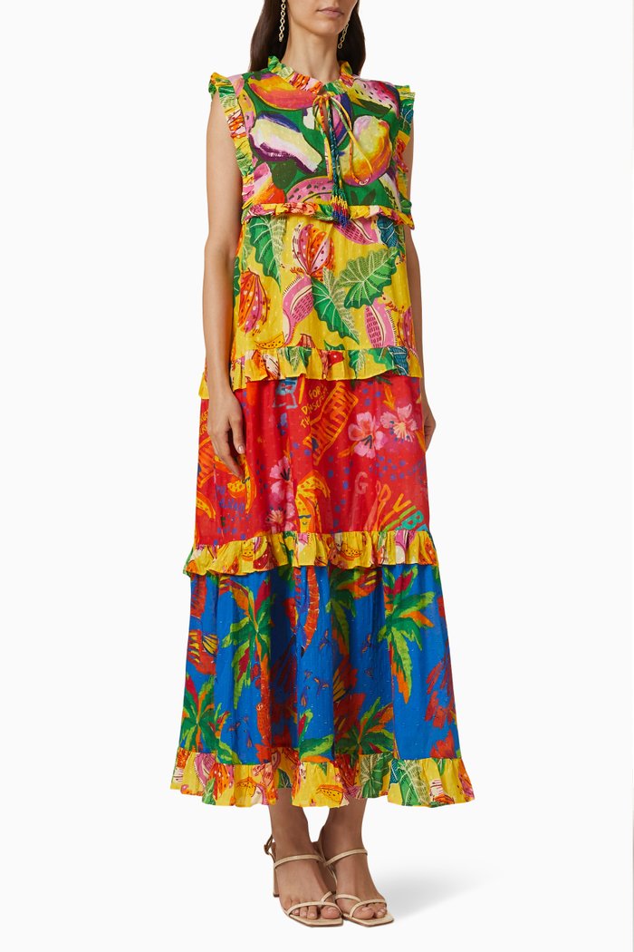 

Mixed Prints Tiered Dress in Organic Cotton, Multicolour