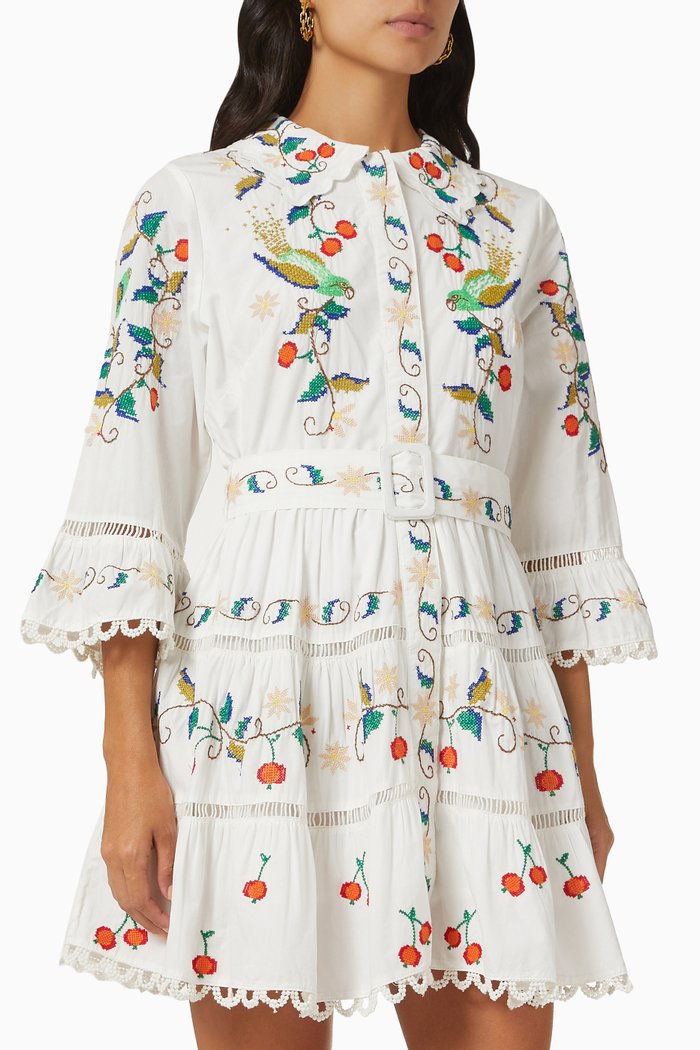 

Pitanga Embroidered Mini Dress in Viscose, Neutral