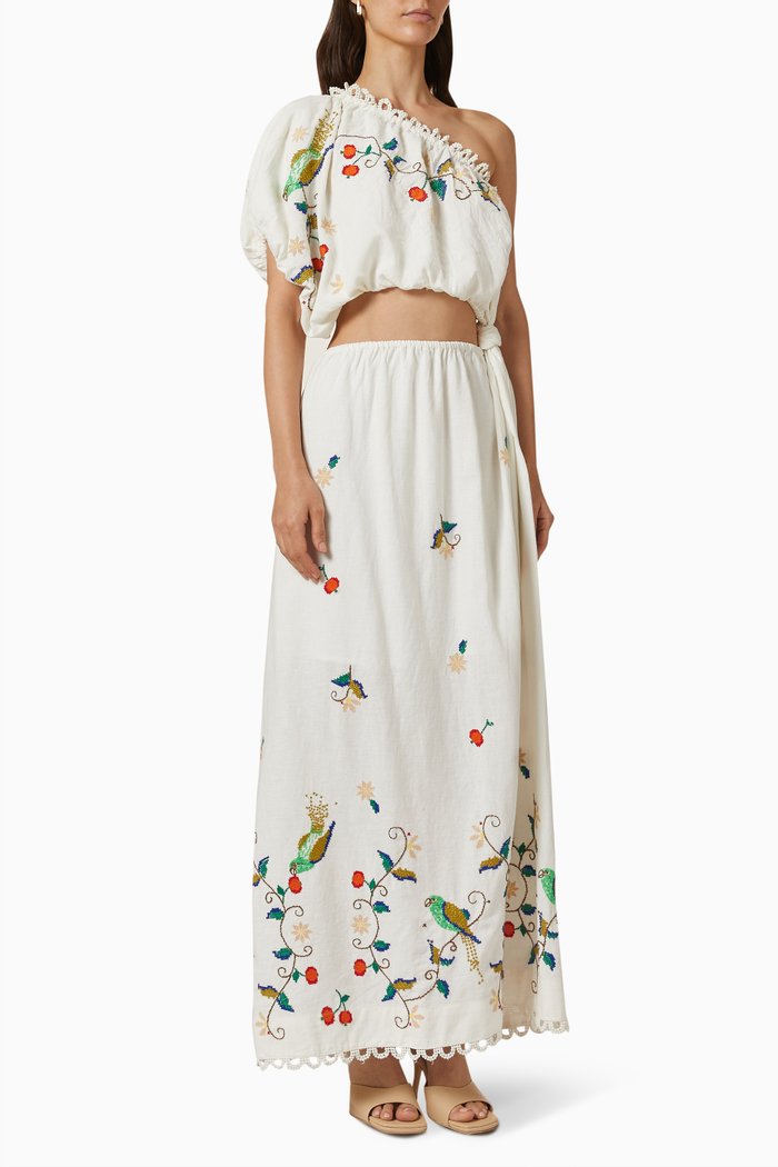 

Pitanga Embroidered Maxi Dress in Linen-blend Voile, Neutral