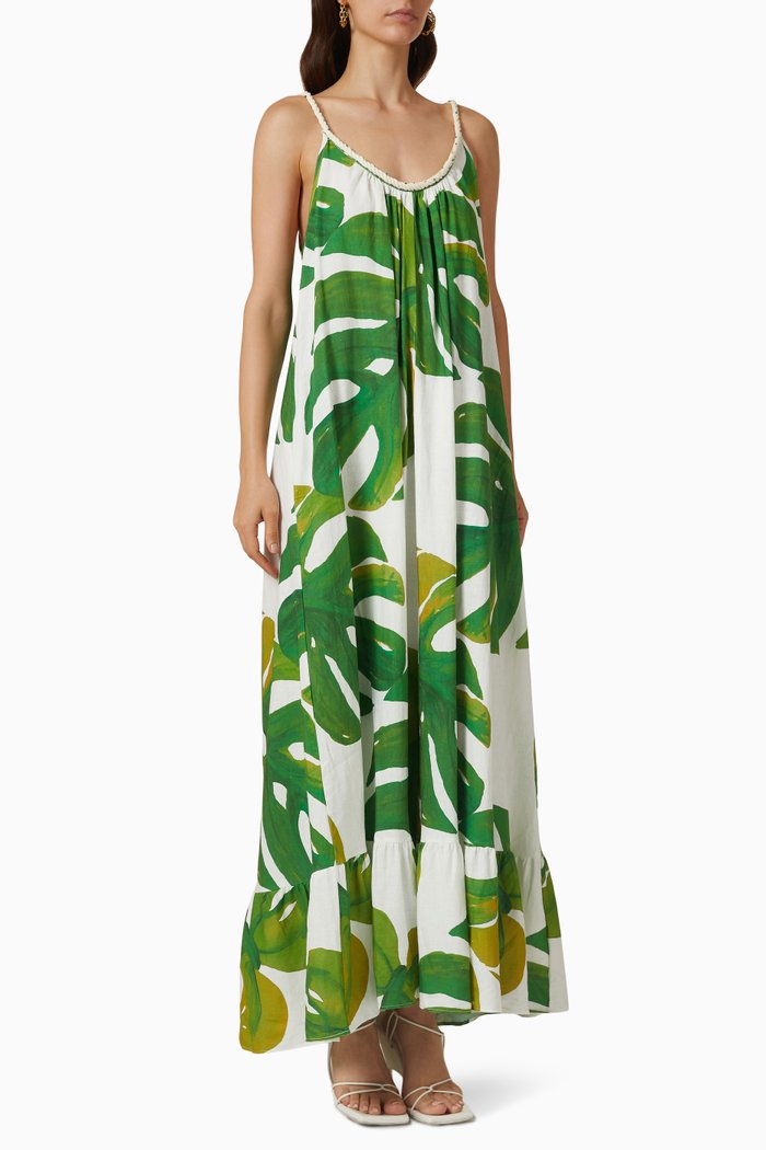 

Monstera Maxi Dress in Linen Cotton, White