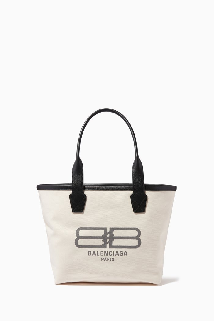 

BB Paris Icon Jumbo Small Tote Bag in Cotton Canvas & Calfskin, Black