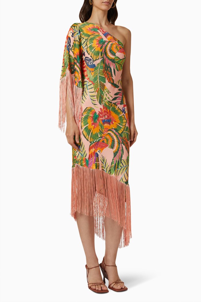 

Macaw Leaves Midi Dress in Viscose, Multicolour