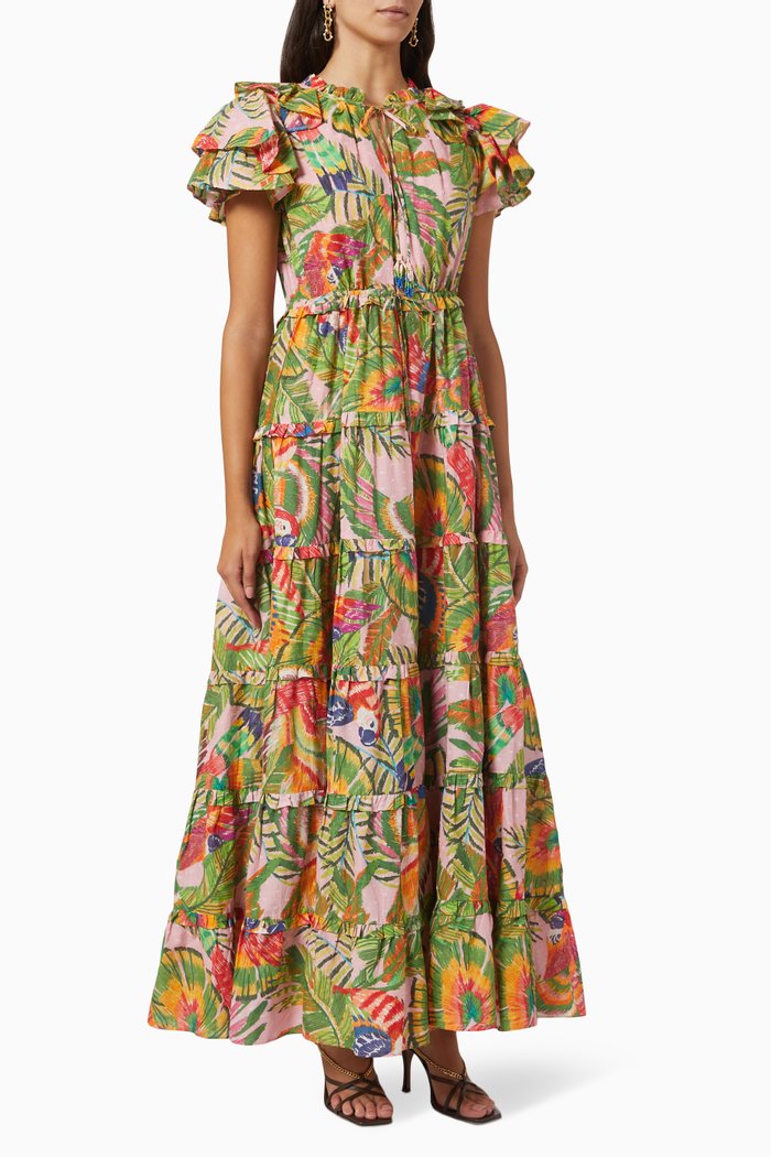 

Macaw Leaves Maxi Dress in Viscose, Multicolour
