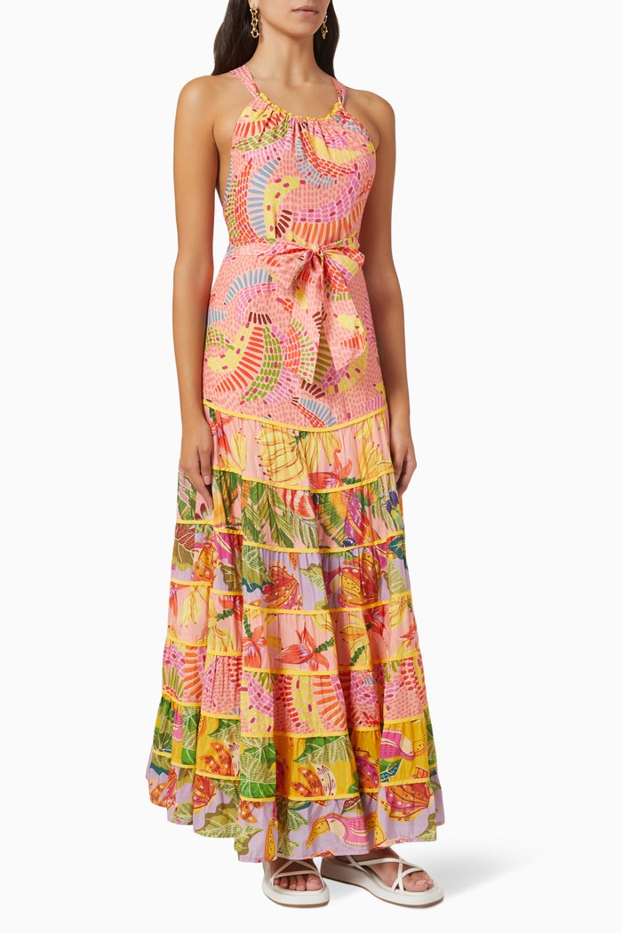 

Mixed Prints Maxi Dress in Viscose, Pink