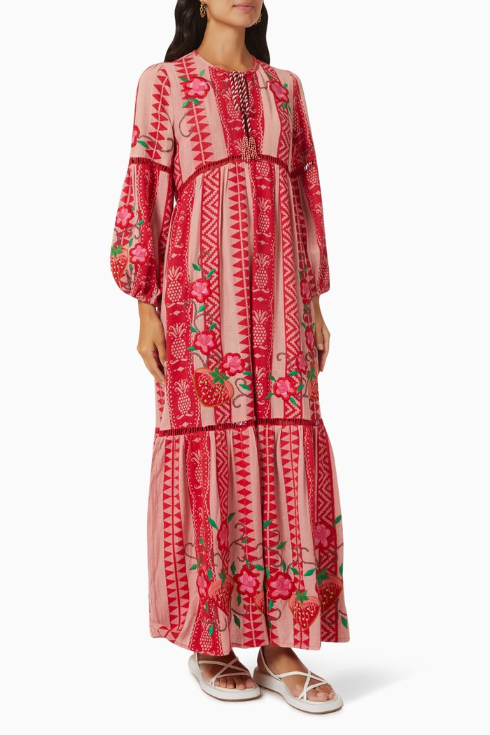 Pineapple Maxi Dress in Viscose, Red