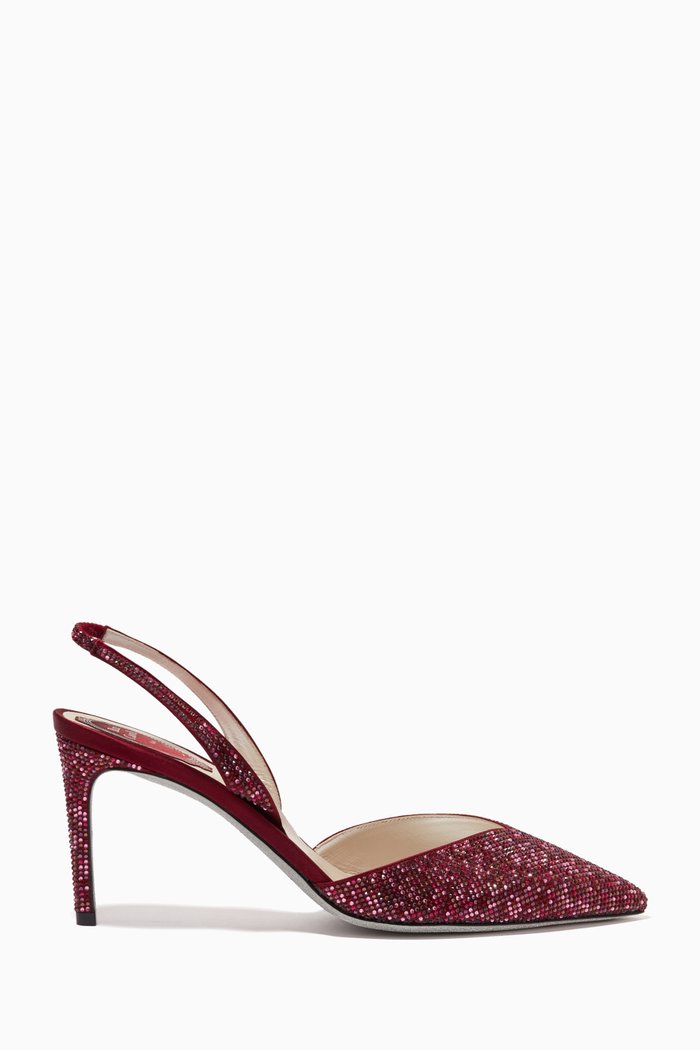 

Vivienne 75 Slingback Mules in Satin, Burgundy