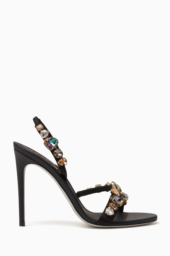 

Embellished Heel Sandals in Suede, Black