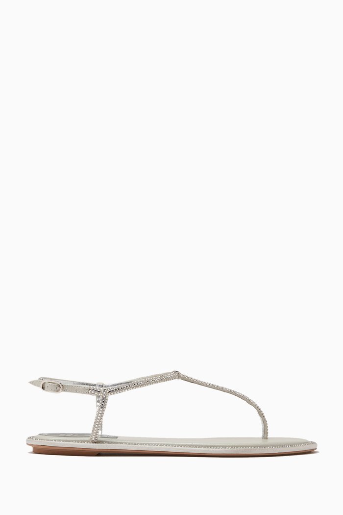 

Diana Thong Sandals in Satin & Leather, Grey