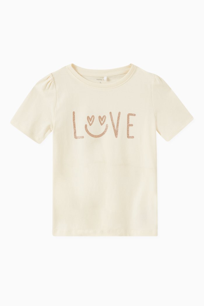

Glitter Love Print T-shirt in Cotton Jersey, Neutral