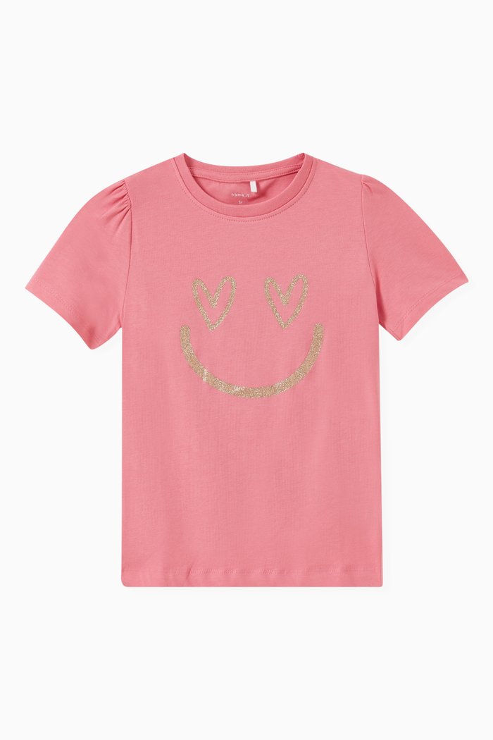 

Glitter Love Print T-shirt in Cotton Jersey, Pink