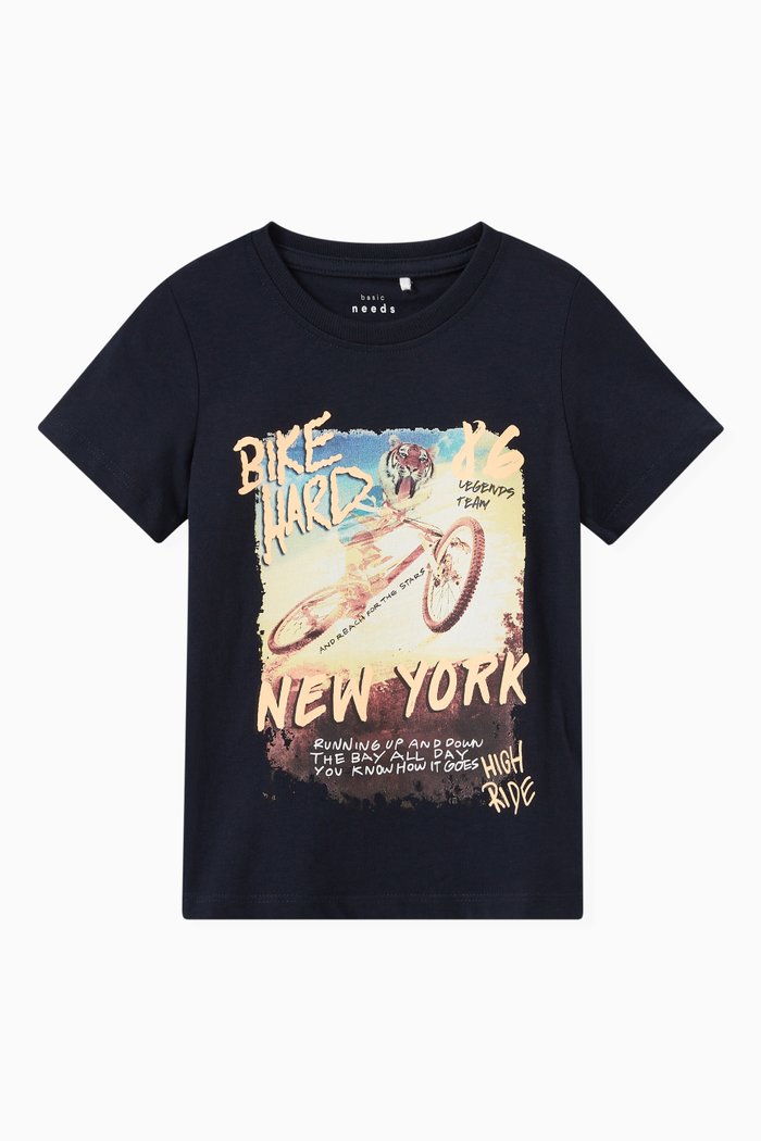 

Graphic Print T-shirt in Cotton, Blue