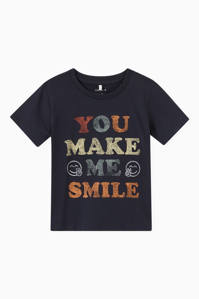 

Slogan Print T-Shirt in Organic Cotton, Blue