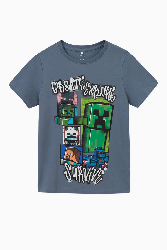 

Minecraft Print T-shirt in Organic Cotton, Blue