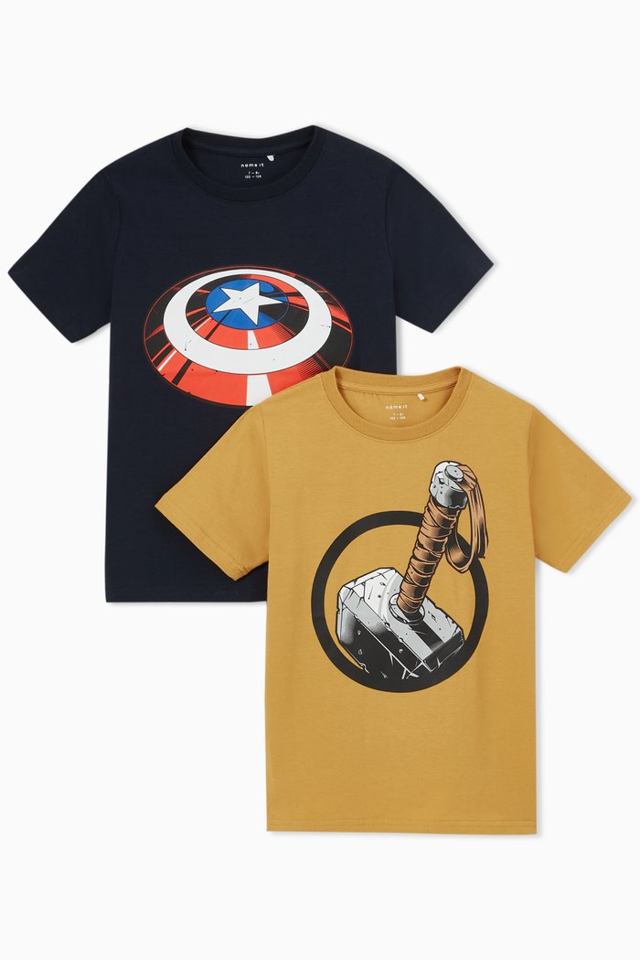 

Marvel Print T-shirts in Jersey, Set of Two, Blue