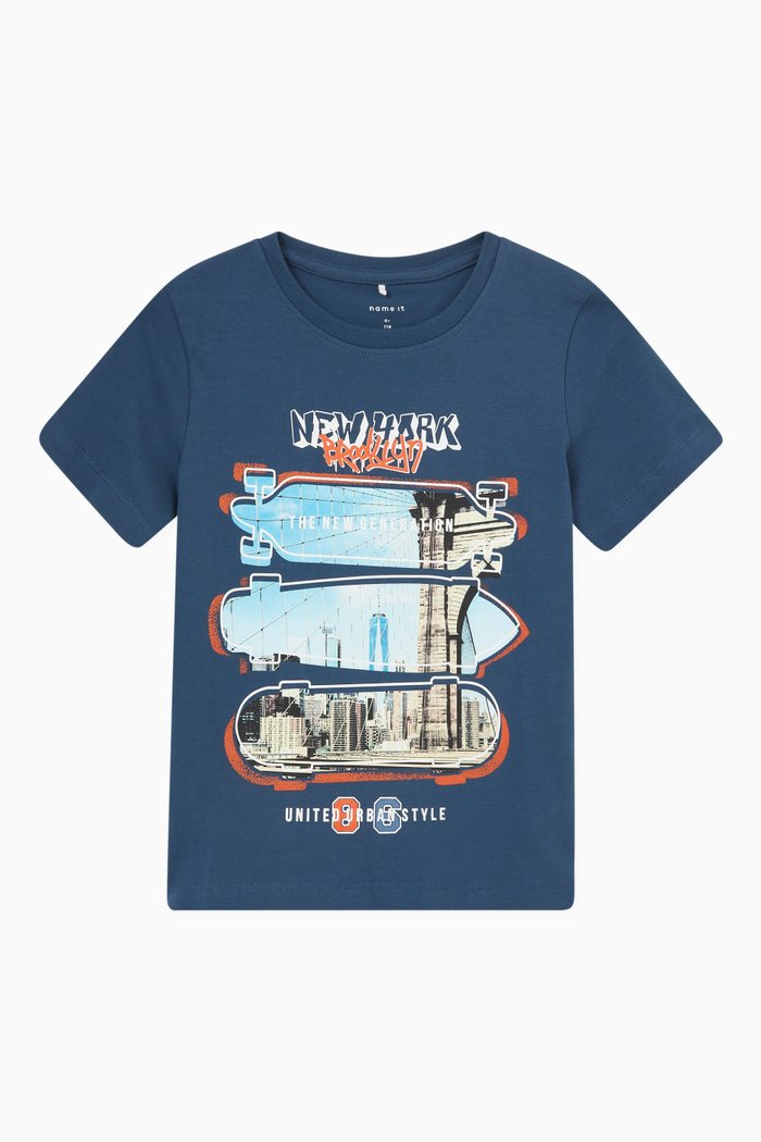 

New York Print T-shirt in Cotton, Blue