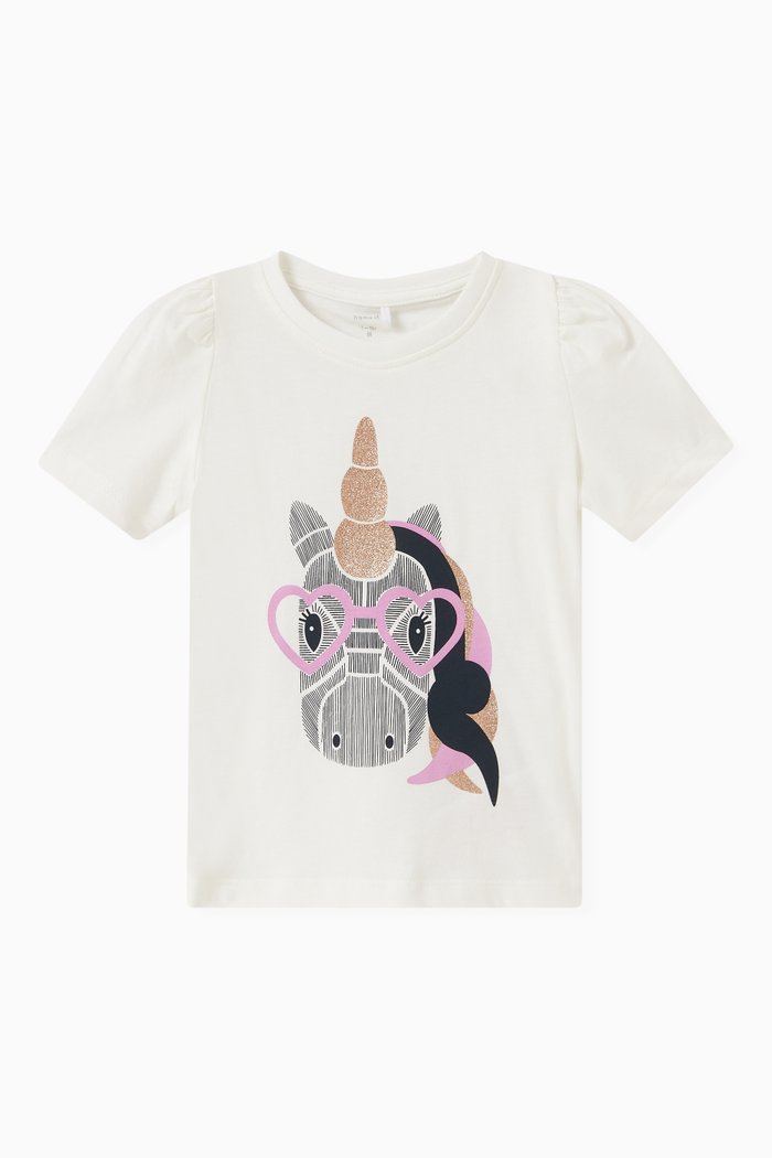 

Kuria Unicorn Print T-shirt in Cotton, Neutral