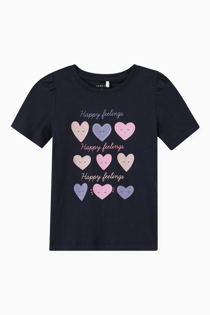 

Hearts Print T-shirt in Cotton, Blue
