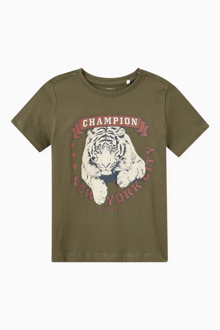 

Konan Tiger Print T-shirt in Cotton, Grey