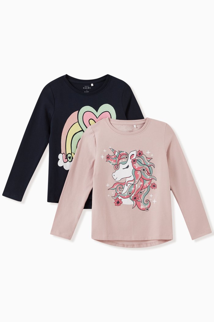 

Unicorn & Rainbow Print T-shirt, Set of 2, Purple