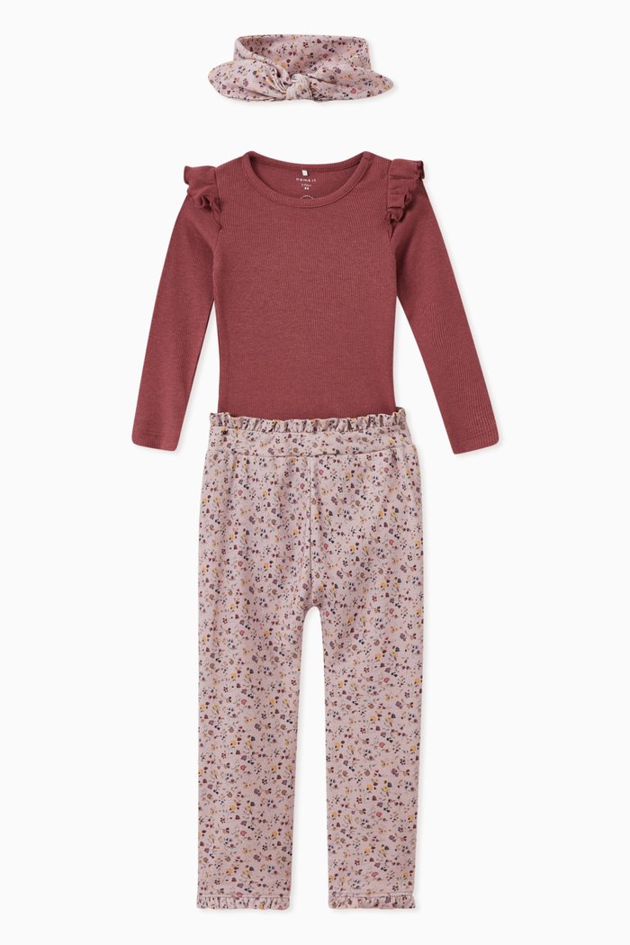 

Floral Print Bodysuit Set in Cotton, Purple