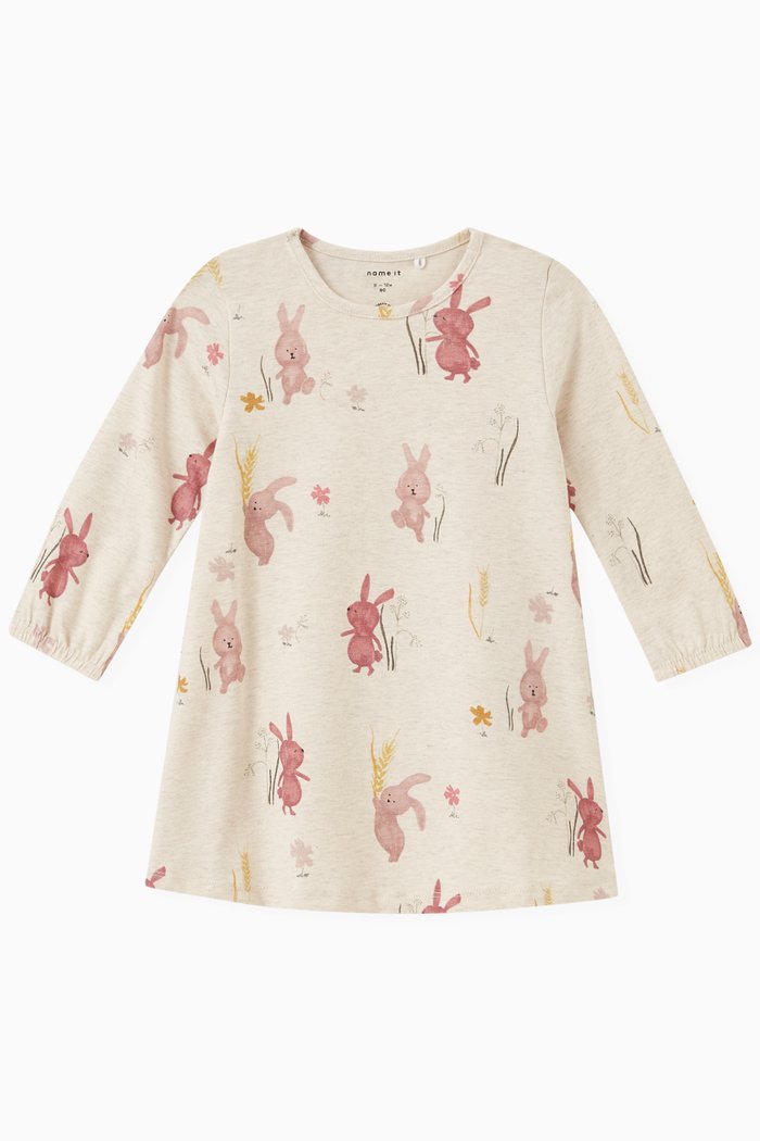 

Katie Rabbit Print Dress in Cotton, Grey