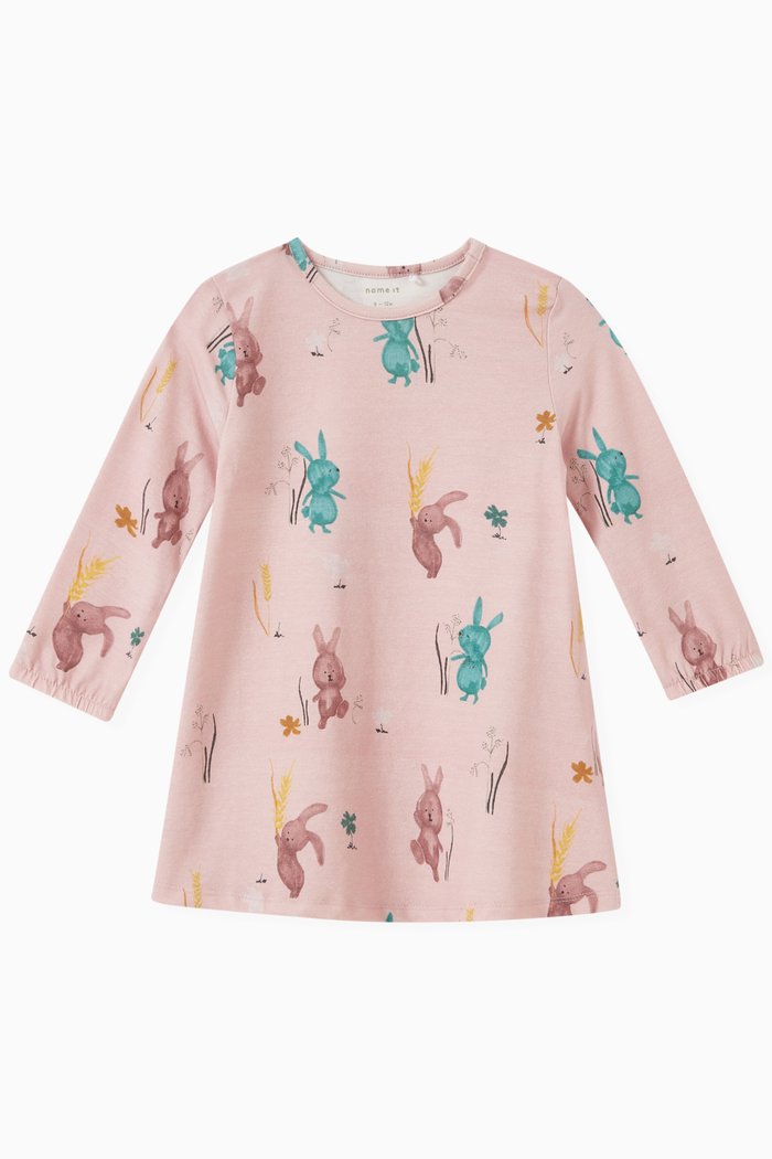 

Katie Rabbit Print Dress in Cotton, Purple