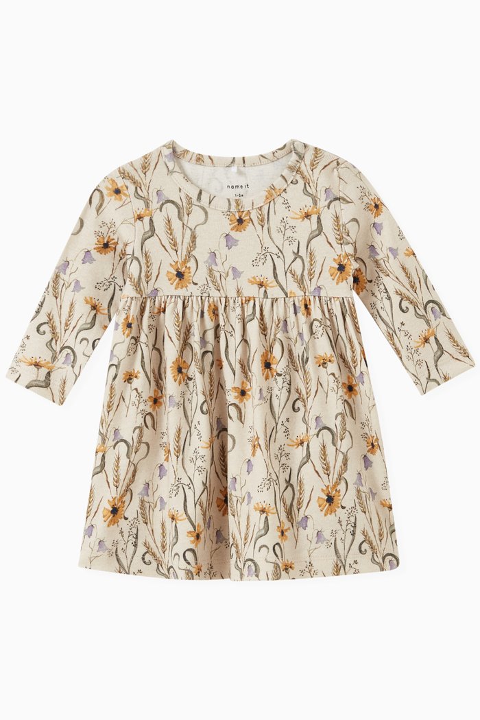 

Katherina Floral Print Dress in Cotton, Grey