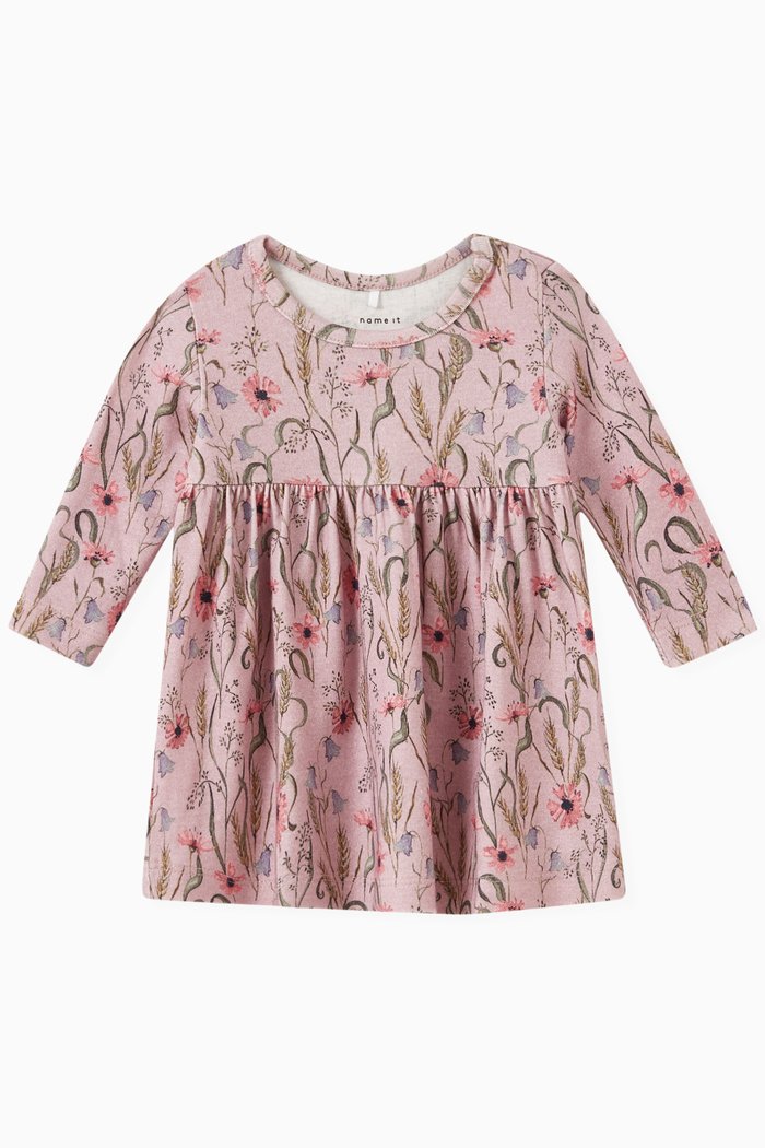 Katherina Floral Print Dress in Cotton, Purple