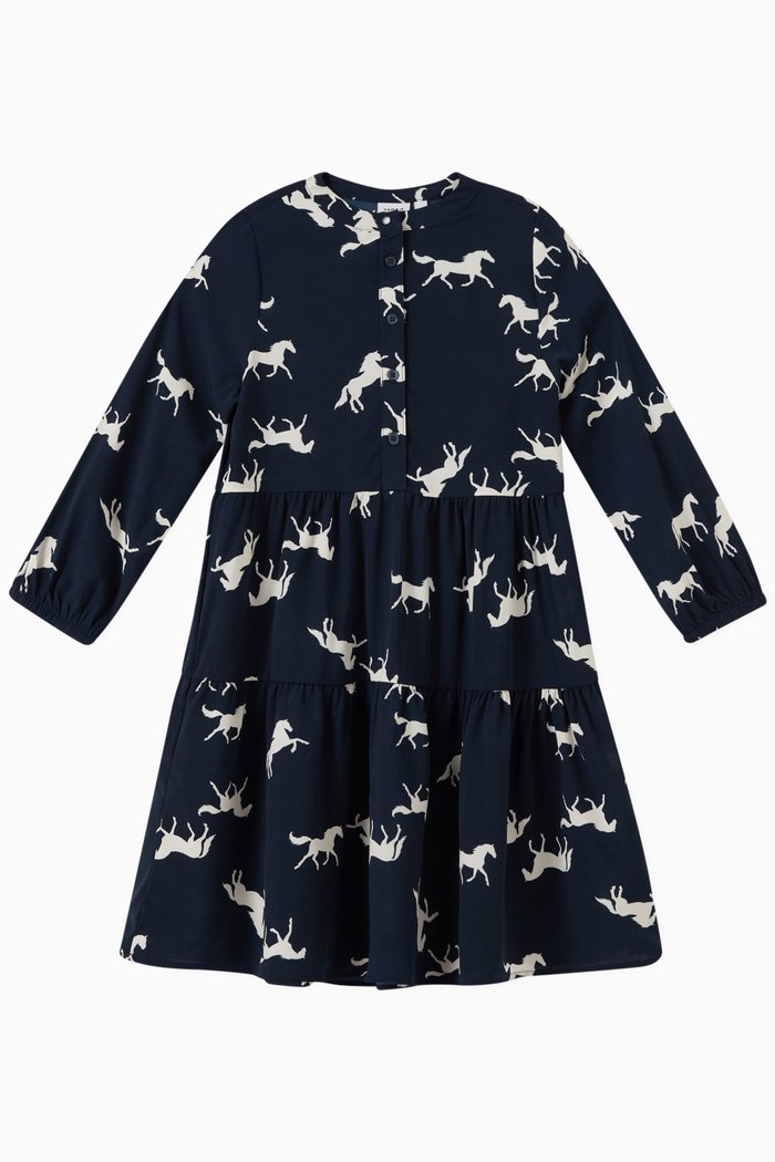 

Horse Print Dress in Cotton, Blue