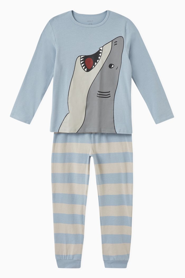 

Shark Night Pyjama Set in Cotton, Blue