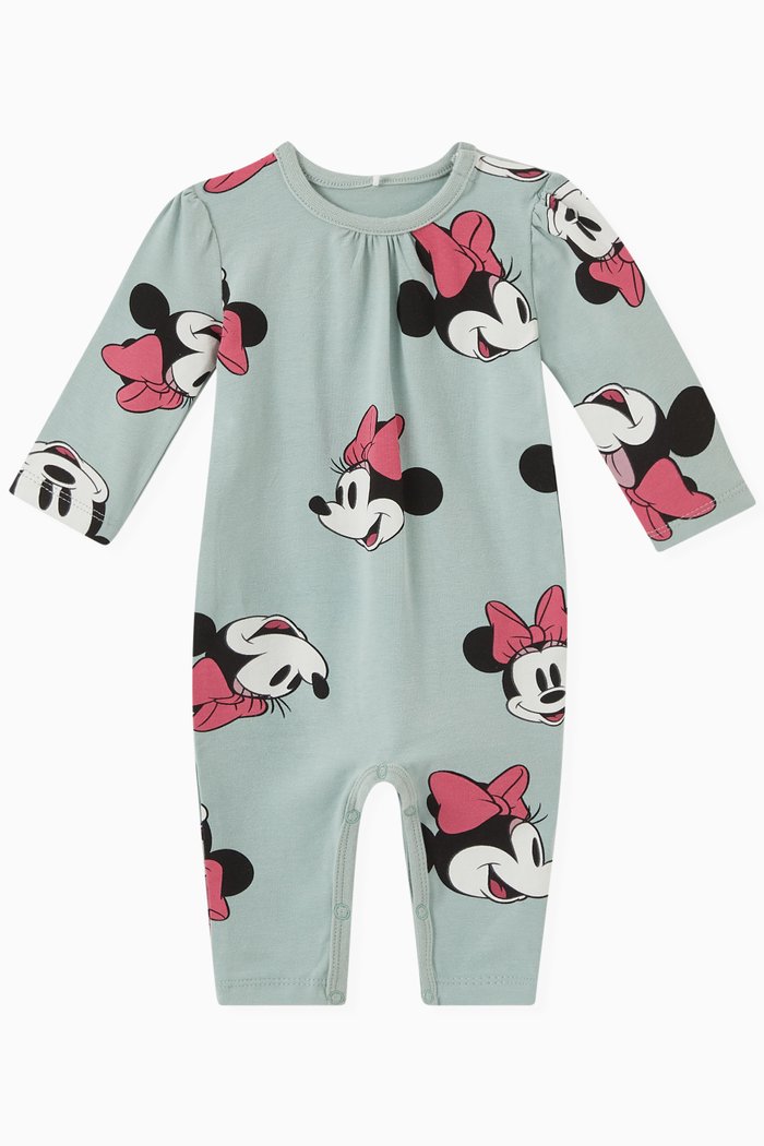

Minnie Mouse Print Romper in Organic Cotton, Green