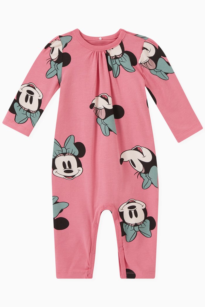 

Minnie Mouse Print Romper in Organic Cotton, Pink