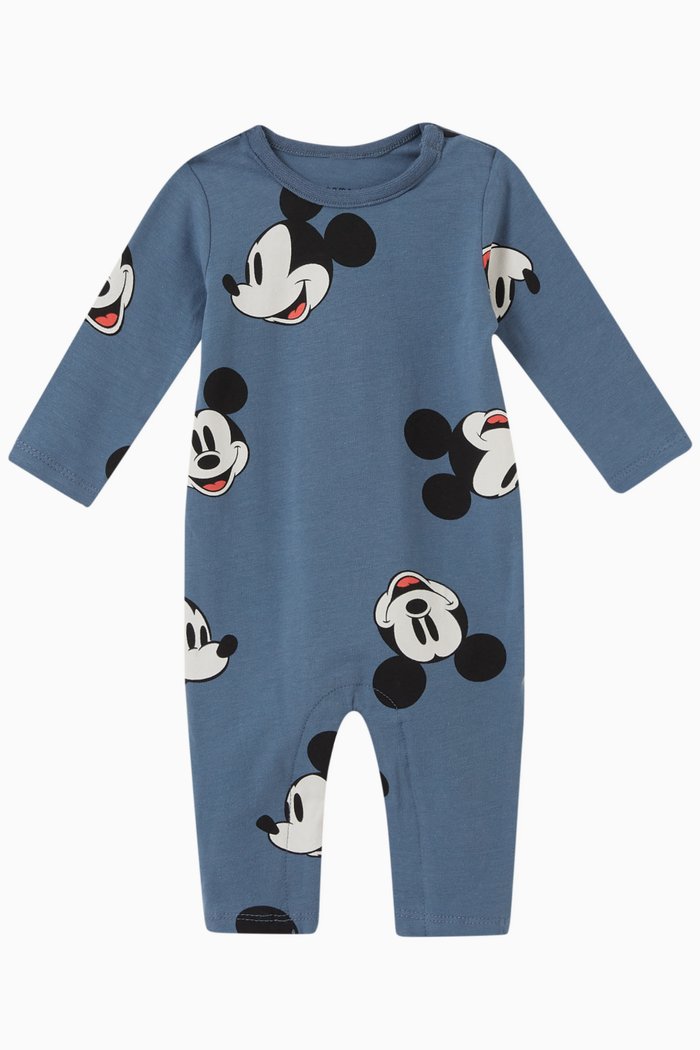 

Mickey Mouse Print Romper in Organic Cotton, Blue