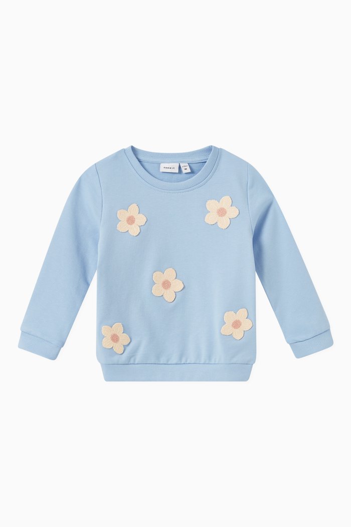 

Floral Sweatshirt in Organic Cotton, Blue