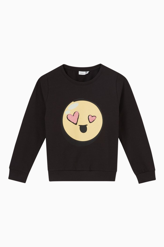 

Smiley Print Sweatshirt in Organic Cotton, Neutral