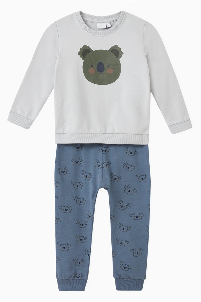Koala Sweat Suit in Stretchy Cotton, Blue