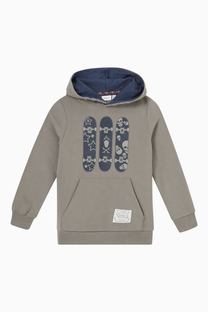 

Skateboard Print Hoodie in Cotton, Grey