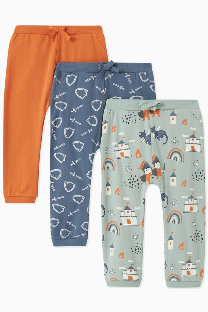 Printed Pants in Organic-cotton, Set of 3, Green