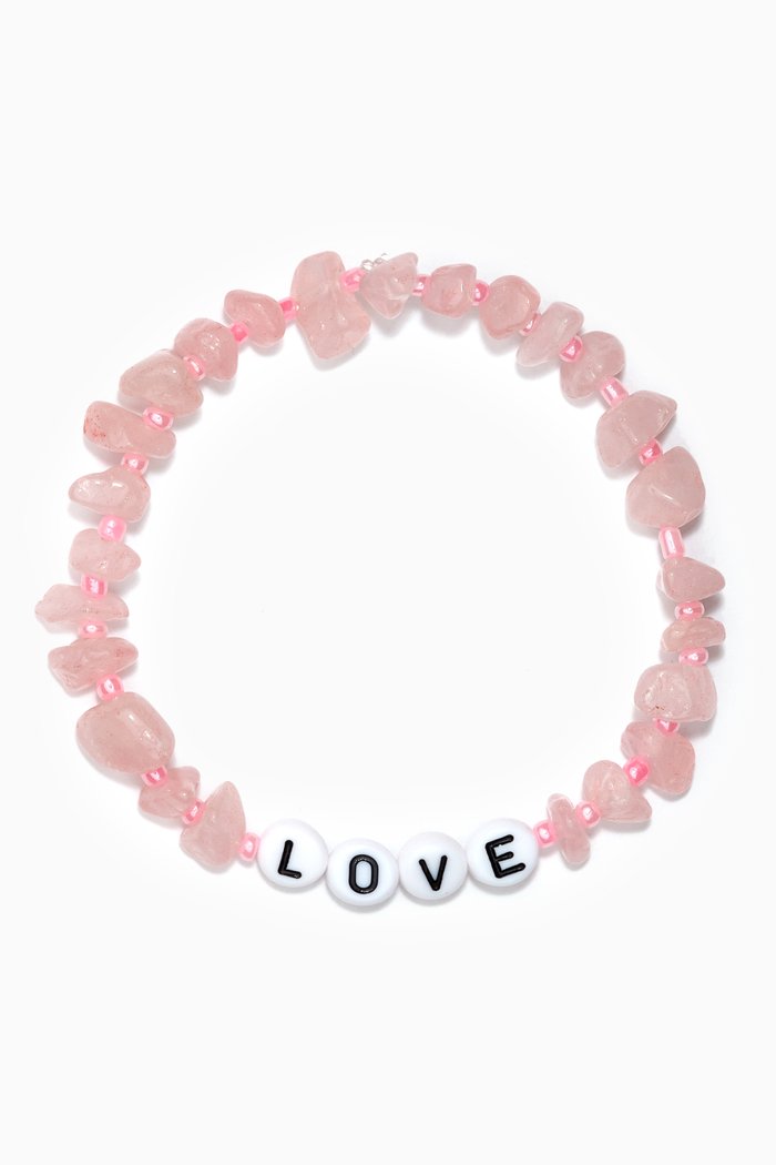 "Love" Rose Quartz Crystal Healing Bracelet, Pink