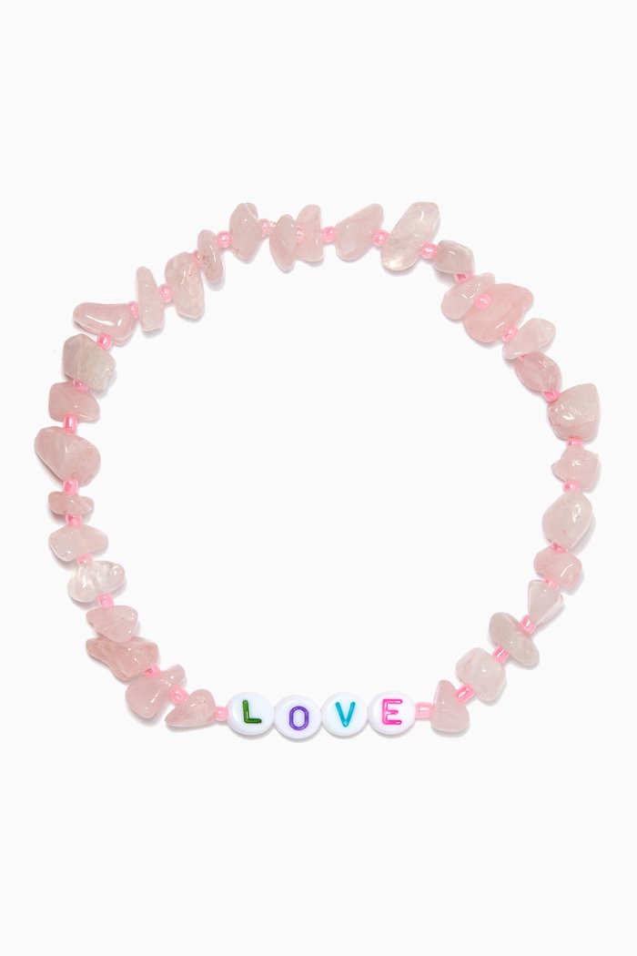 

"Love" Rose Quartz Crystal Healing Anklet, Pink