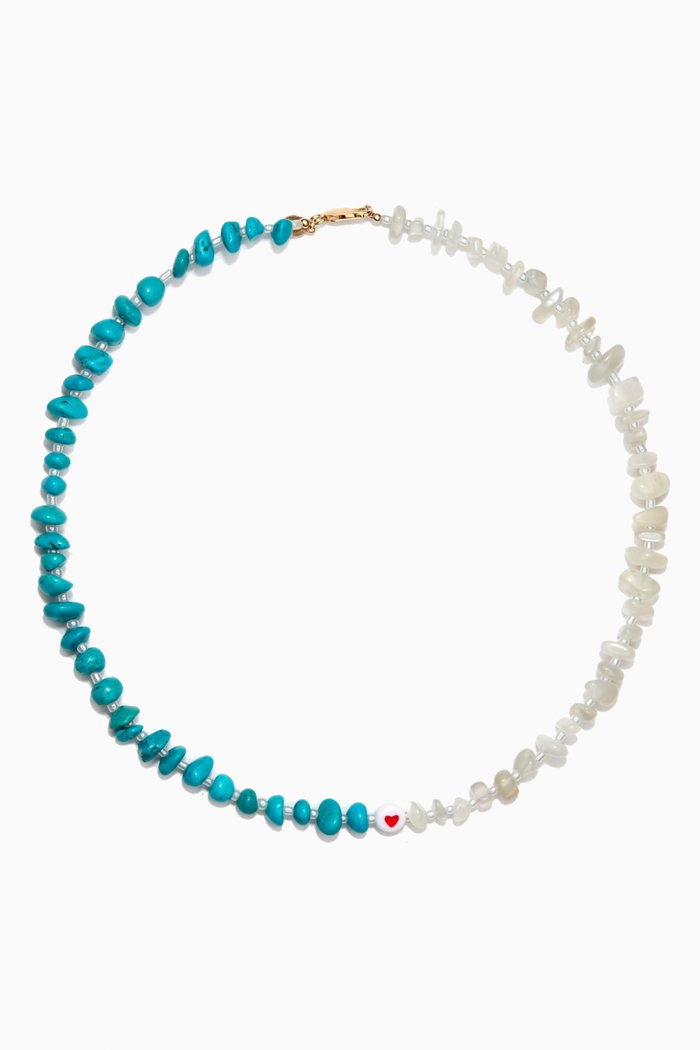 

Love Heart Turquoise Moonstone Crystal Healing Necklace, Blue