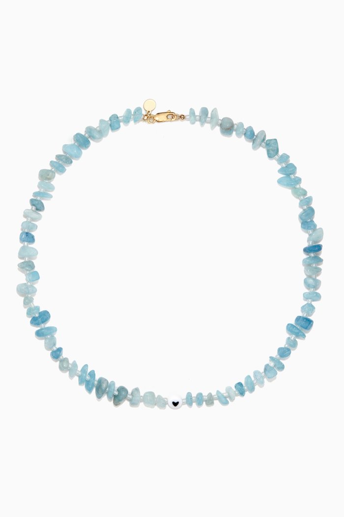 

Love Heart Aquamarine Crystal Healing Necklace, Blue