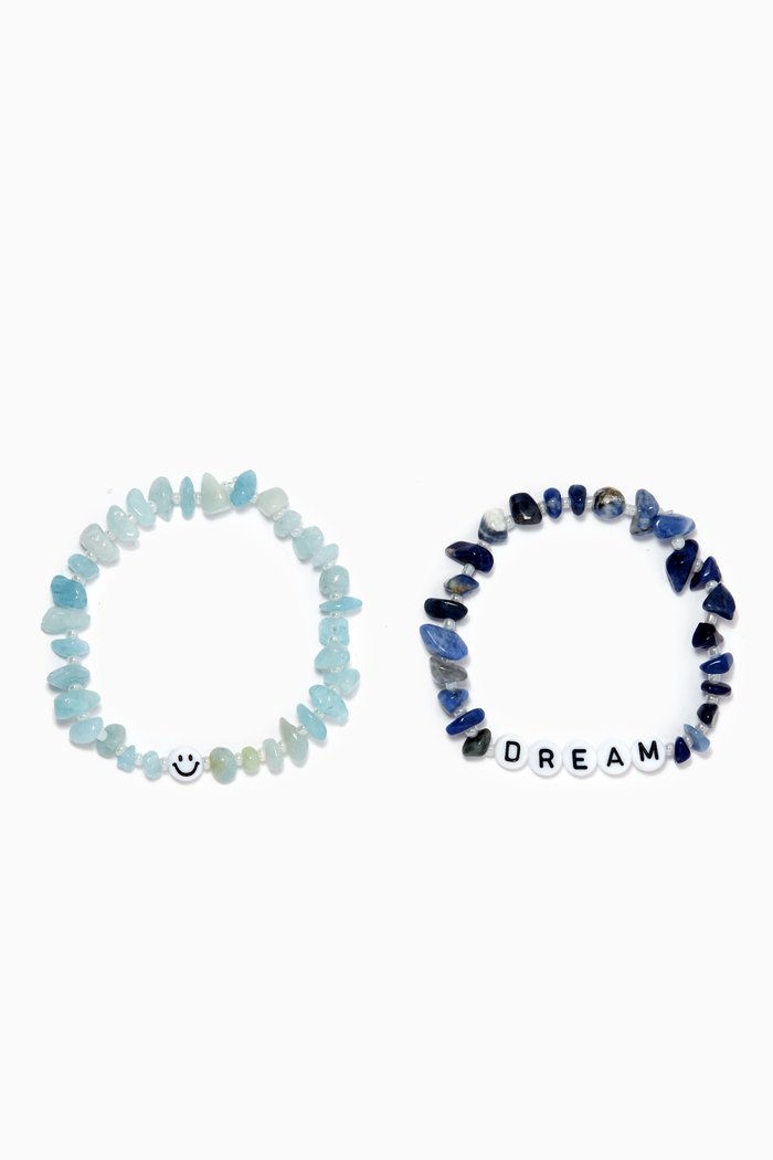 

"Dream" Sodalite & "Smiley Guy" Amazonite Crystal Healing Bracelet Set, Blue