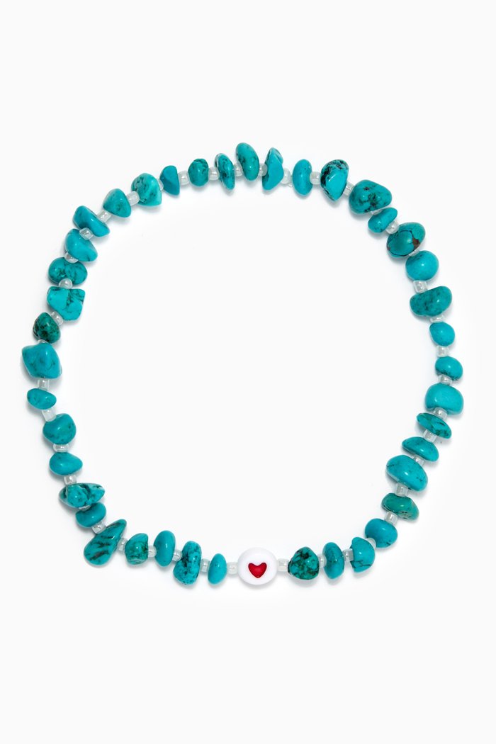 

Love Heart Turquoise Crystal Healing Anklet, Blue