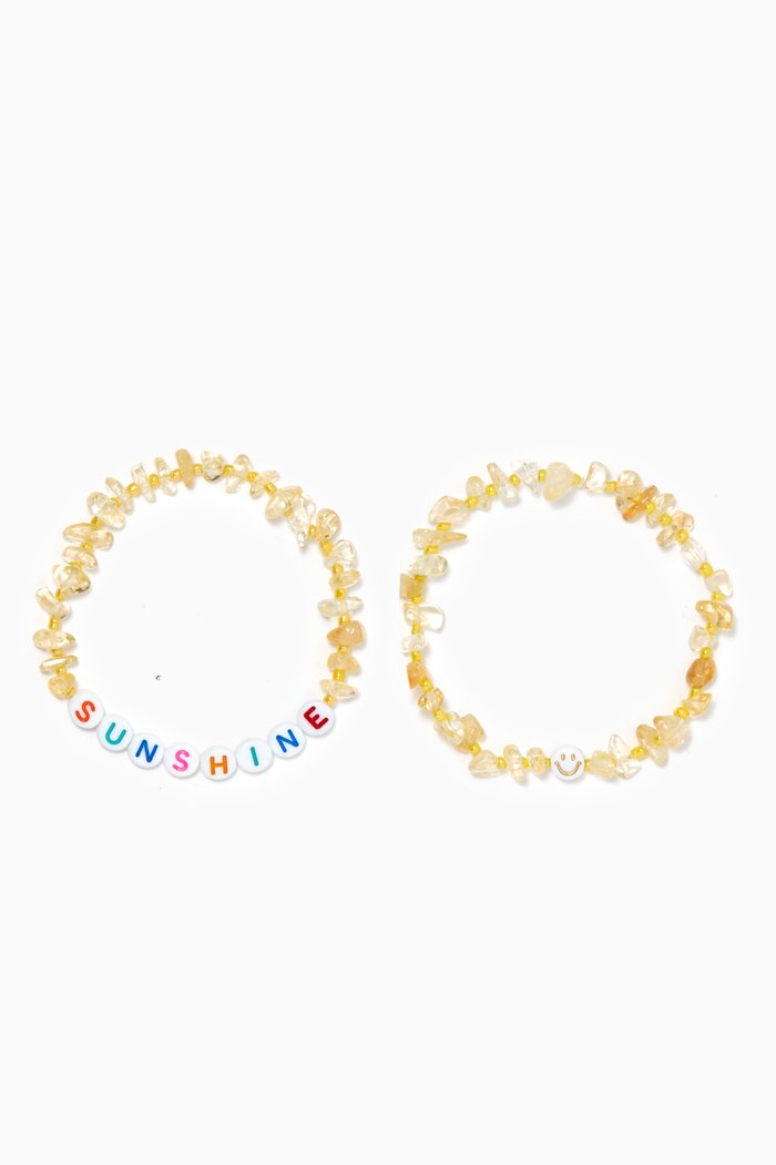 

"Sunshine" & "Smiley Guy" Citrine Crystal Healing Bracelet Set, Yellow