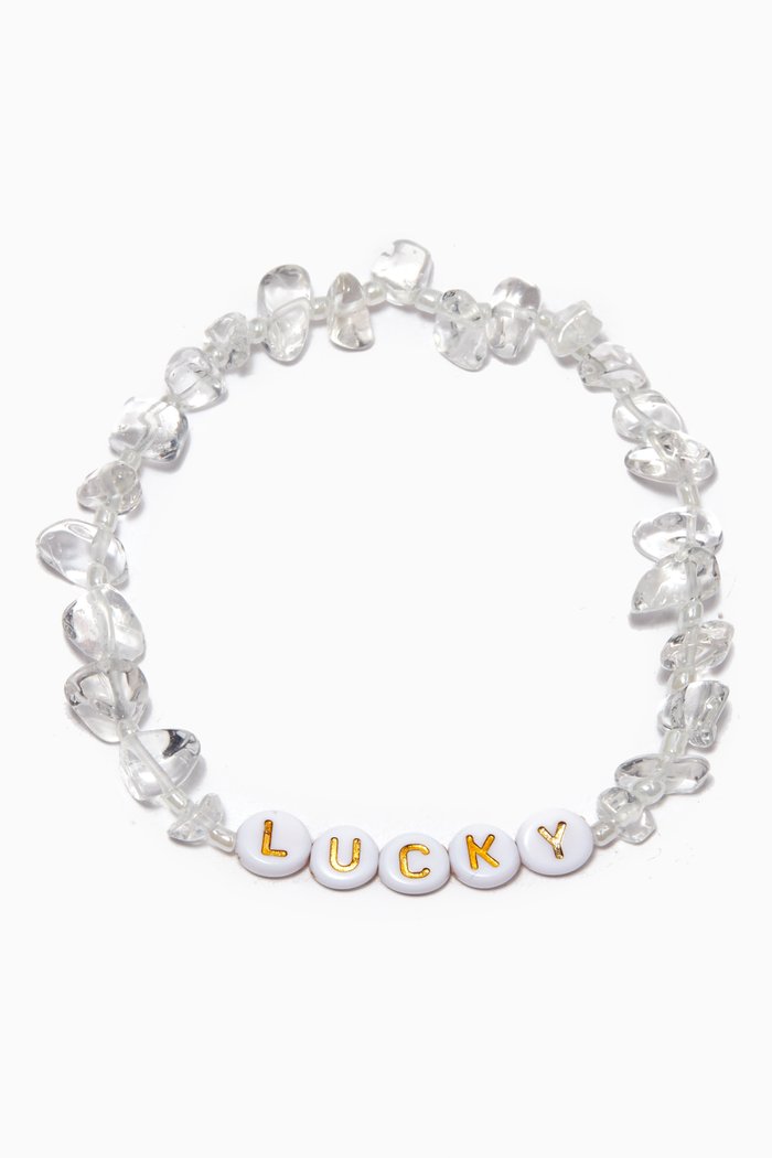 "Lucky" Clear Quartz Crystal Healing Bracelet, White