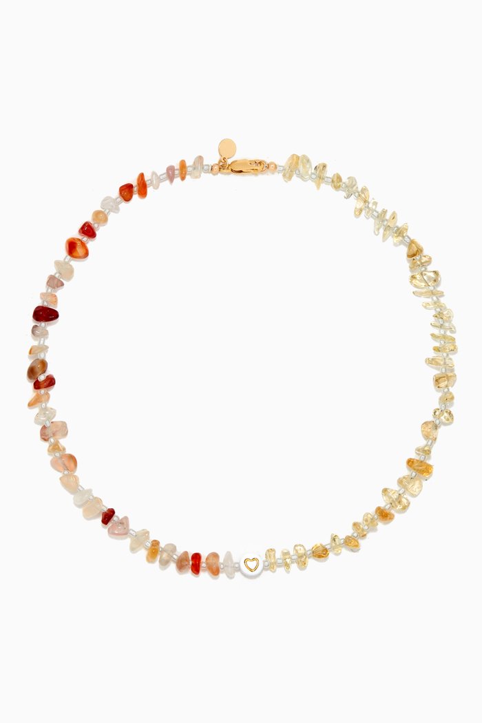 

Love Heart Carnelian Citrine Crystal Healing Necklace, Multicolour