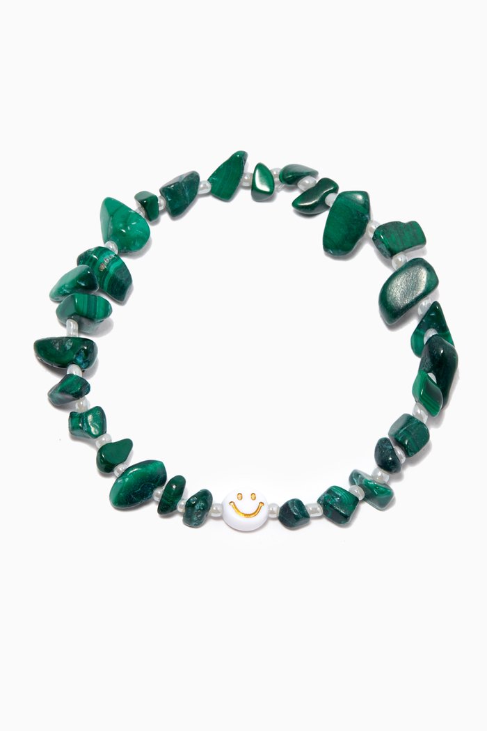 "Smiley Guy" Malachite Crystal Healing Bracelet, Green