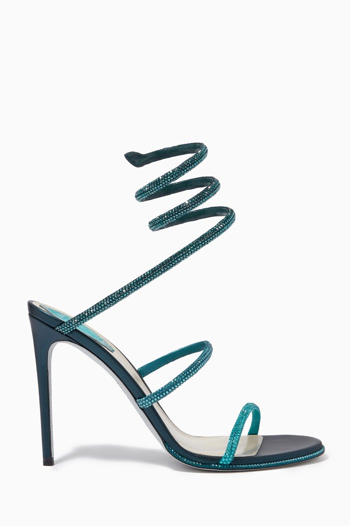 

Cleo Embellished Wrap-around Heel Sandals in Suede, Green