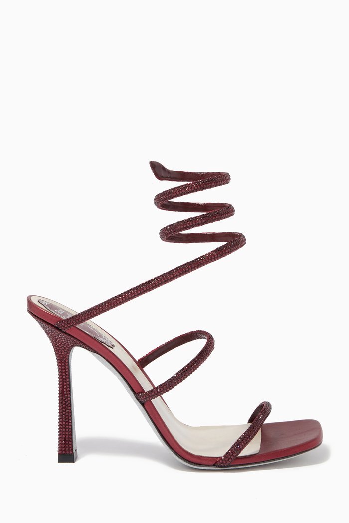 

Embellished Wrap-around Heel Sandals in Suede, Red